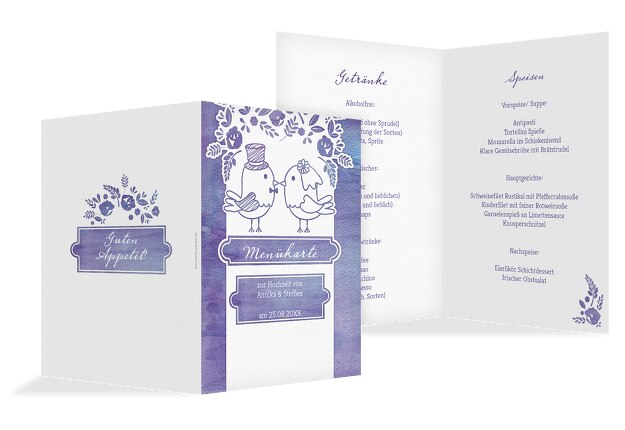 Hochzeit Menükarte Vogelpaar