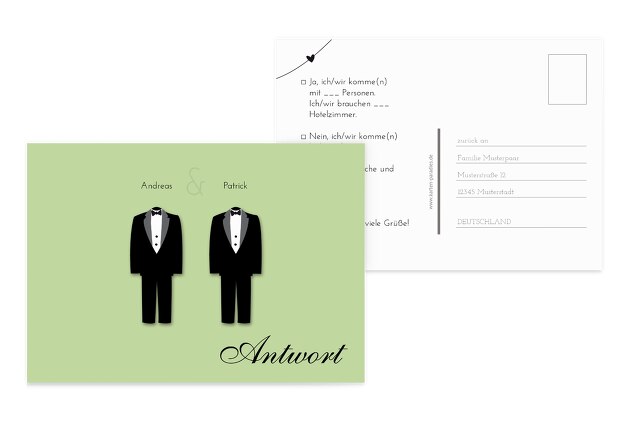 Hochzeit Antwortkarte suits