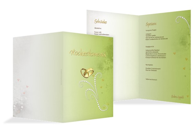 Hochzeit Menükarte Eheringe Perlen