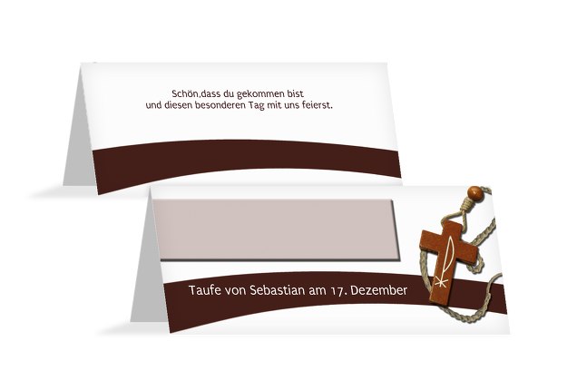 Taufe Tischkarte Kreuz auf Welle