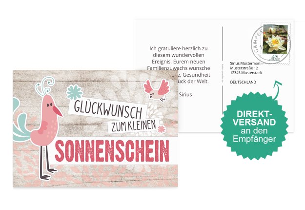 Glückwunschkarte zur Geburt Vögel