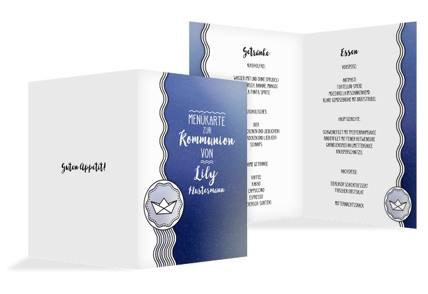 Kommunion Menükarte Schiffahrt