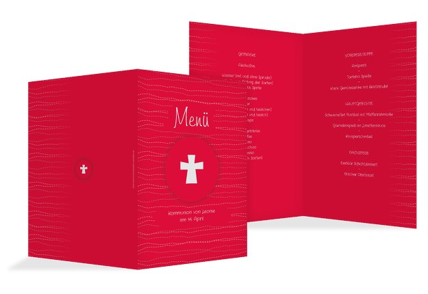 Menükarte Kommunion Wellen Kreuz