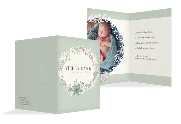 Baby Dankeskarte Vintage Blumenranke
