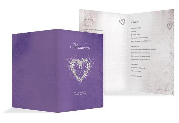 Hochzeit Menükarte glamour heart