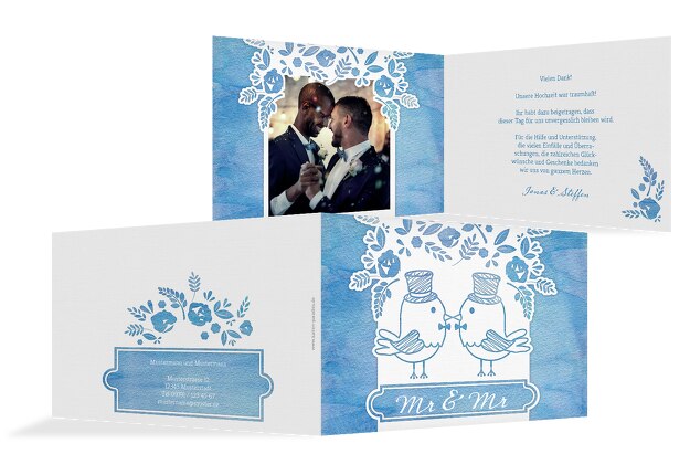 Hochzeit Dankeskarte Vogelpaar- Männer