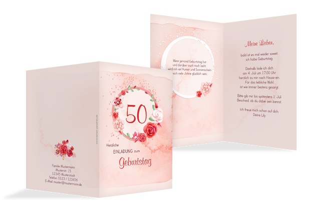 Geburtstagseinladung Aquarell Rosen 50