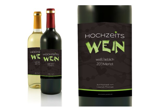 Hochzeit Flaschenetikett wilde Herzen