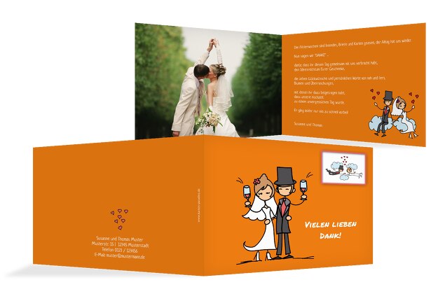 Hochzeit Dankeskarte Comic Brautpaar