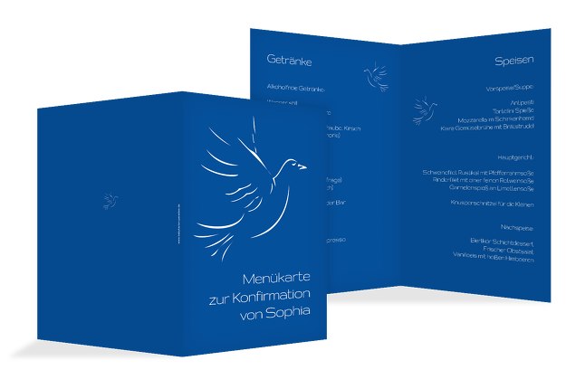 Menükarte Konfirmation Pigeon