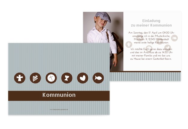Kommunionskarte Stripes-Buttons