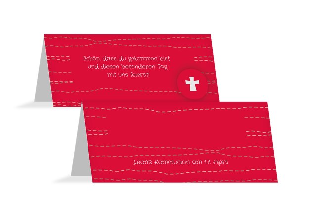 Tischkarte Kommunion Wellen Kreuz