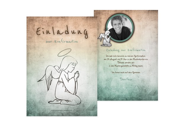 Konfirmation Einladung grunge Engel