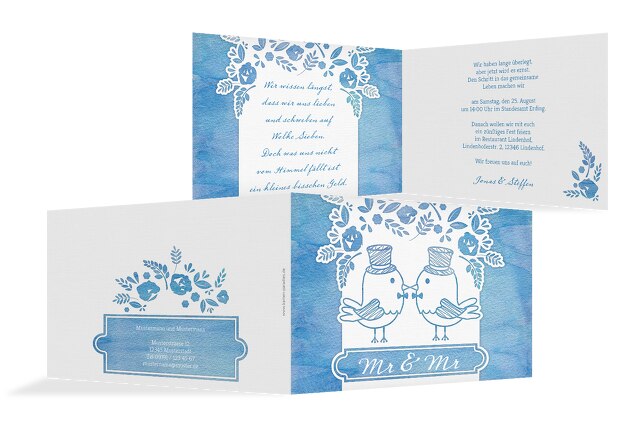 Hochzeit Einladung Vogelpaar- Männer