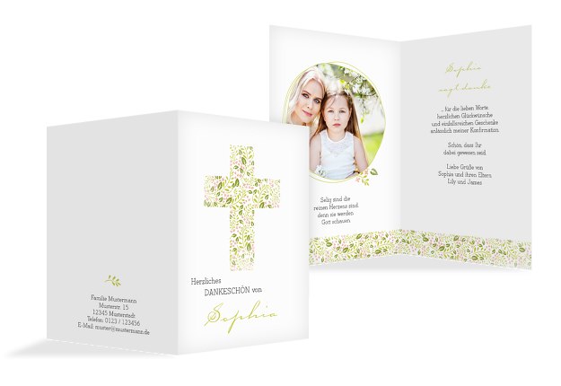 Konfirmation Dankeskarte Blumenkreuz