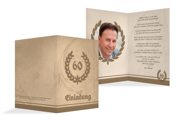 Einladungskarte Lorbeerkranz 60 Foto
