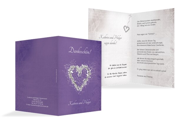 Hochzeit Dankeskarte 2 glamour heart