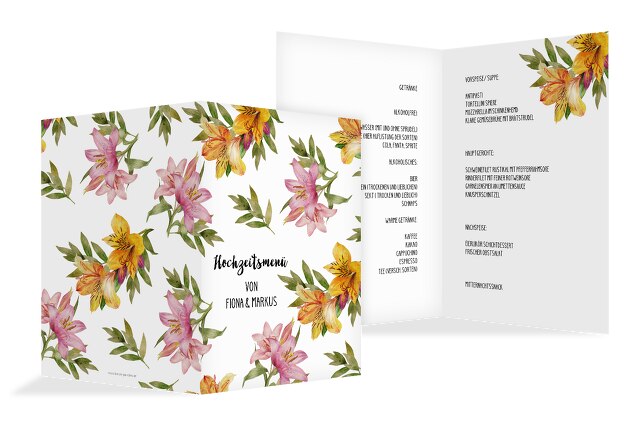 Hochzeit Menükarte Blumendeko