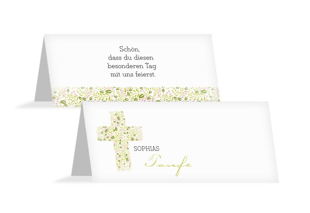 Taufe Tischkarte Blumenkreuz
