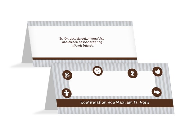 Tischkarte Konfirmation stripes-buttons