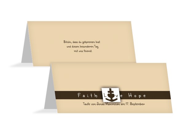 Taufe Tischkarte faith love hope