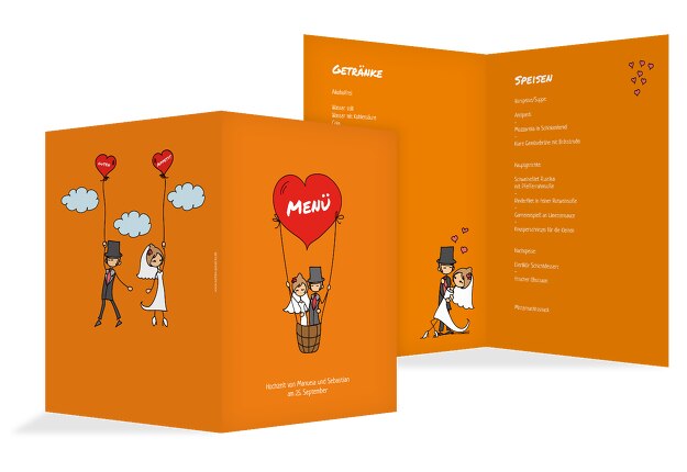Hochzeit Menükarte Comic Brautpaar