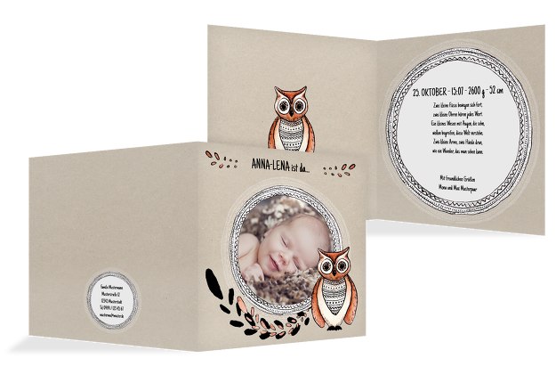 Babykarte Vintage Eule