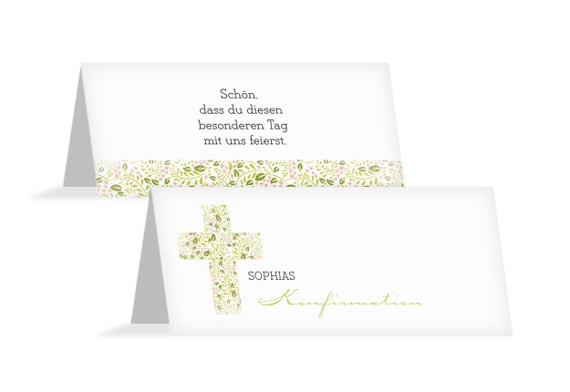 Konfirmation Tischkarte Blumenkreuz