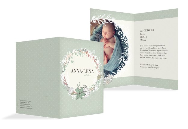 Babykarte Vintage Blumenranke