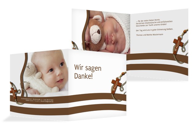 Taufe Dankeskarte Kreuz auf Welle