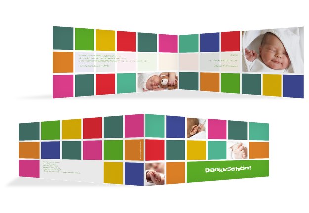 Baby Dankeskarte bunte Würfel