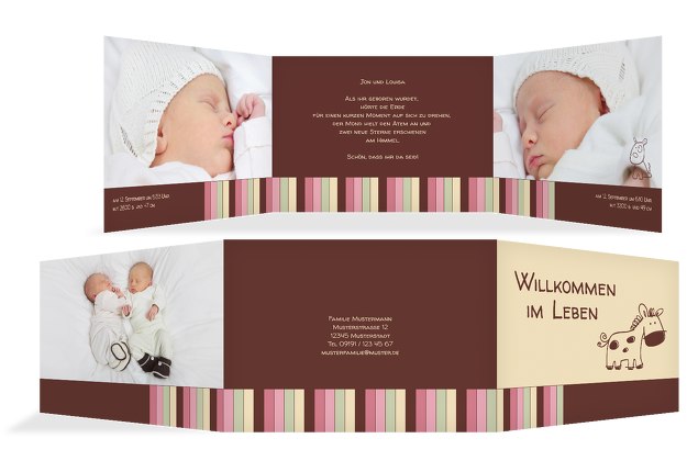 Babykarte Zwillinge Retro