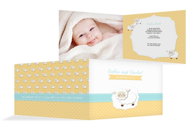 Baby Dankeskarte Schäfchenherde