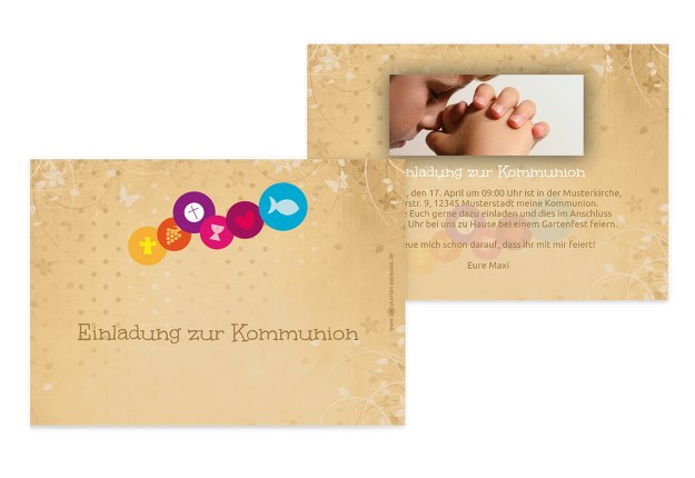 Kommunionskarte bunte Elemente