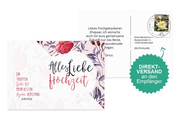 Glückwunschkarte zur Hochzeit Spruch