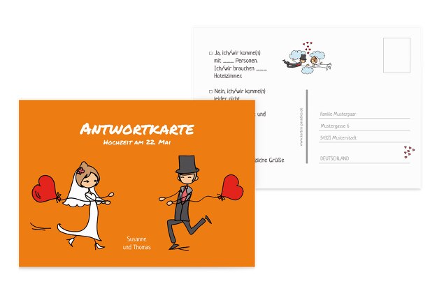 Antwortkarte Comic Brautpaar