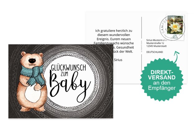 Glückwunschkarte zur Geburt Bär
