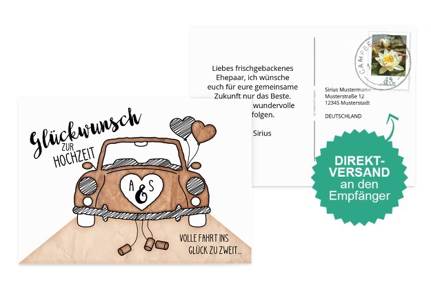 Glückwunschkarte zur Hochzeit Auto