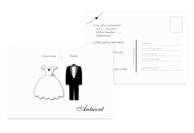 Hochzeit Antwortkarte dress and suit