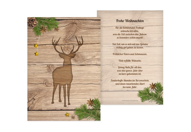 Weihnachtsgrußkarte Holzhirsch