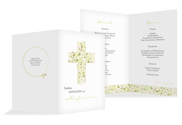 Konfirmation Menükarte Blumenkreuz