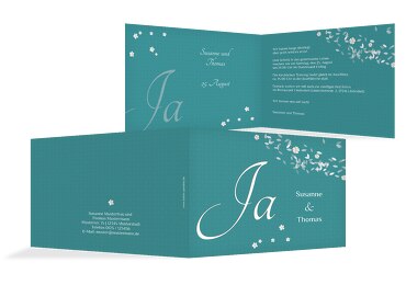 Hochzeit Einladung romantic flower Türkisblaukräftig 148x105mm