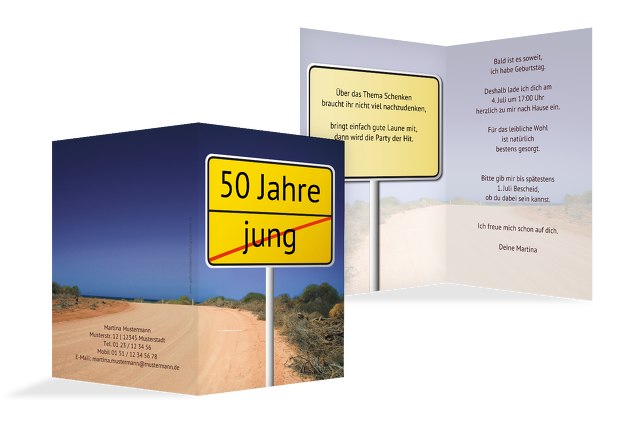 Karte zum Geburtstag Straßenschild 50