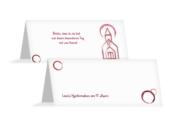 Tischkarte zur Konfirmation Kirche