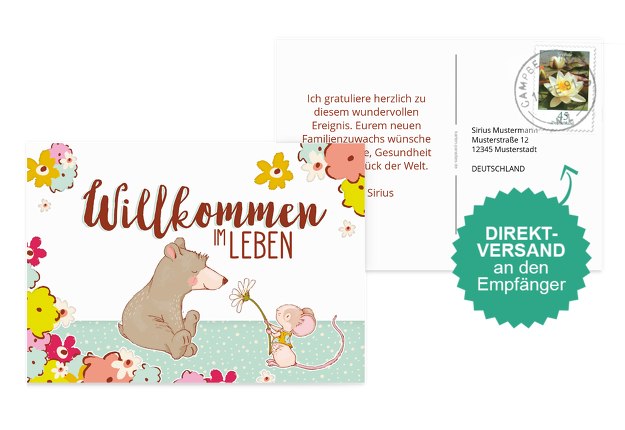 Glückwunschkarte zur Geburt Maus
