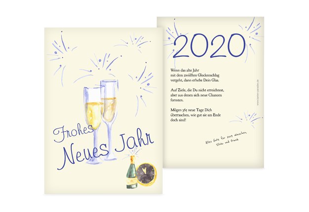 Neujahrskarte Sektanstoß