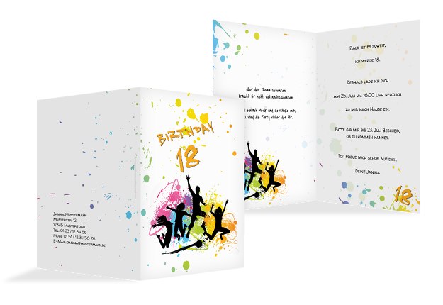 Karte 18. Geburtstag bunte Party 18