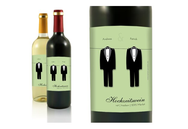 Hochzeit Flaschenetikett suits