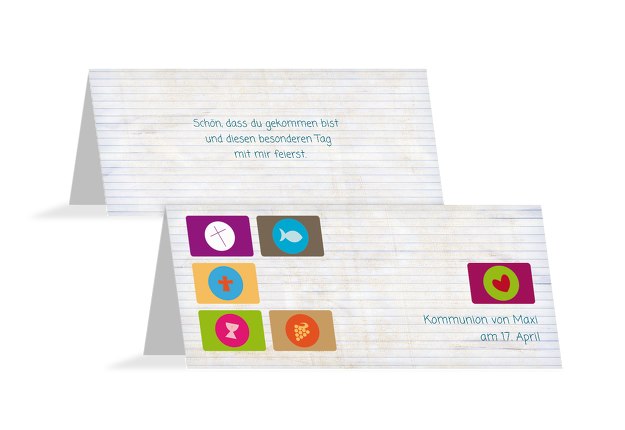 Tischkarte zur Kommunion buttons
