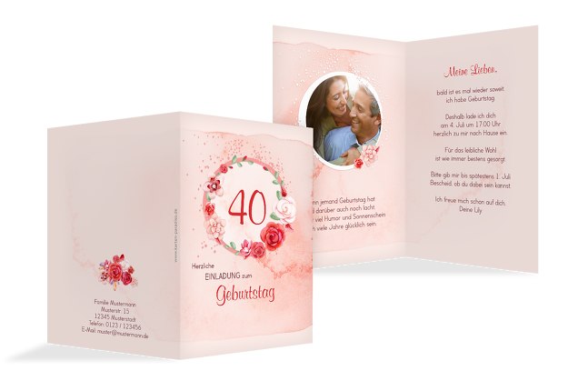 Geburtstagseinladung Aquarell Rosen 50 Foto